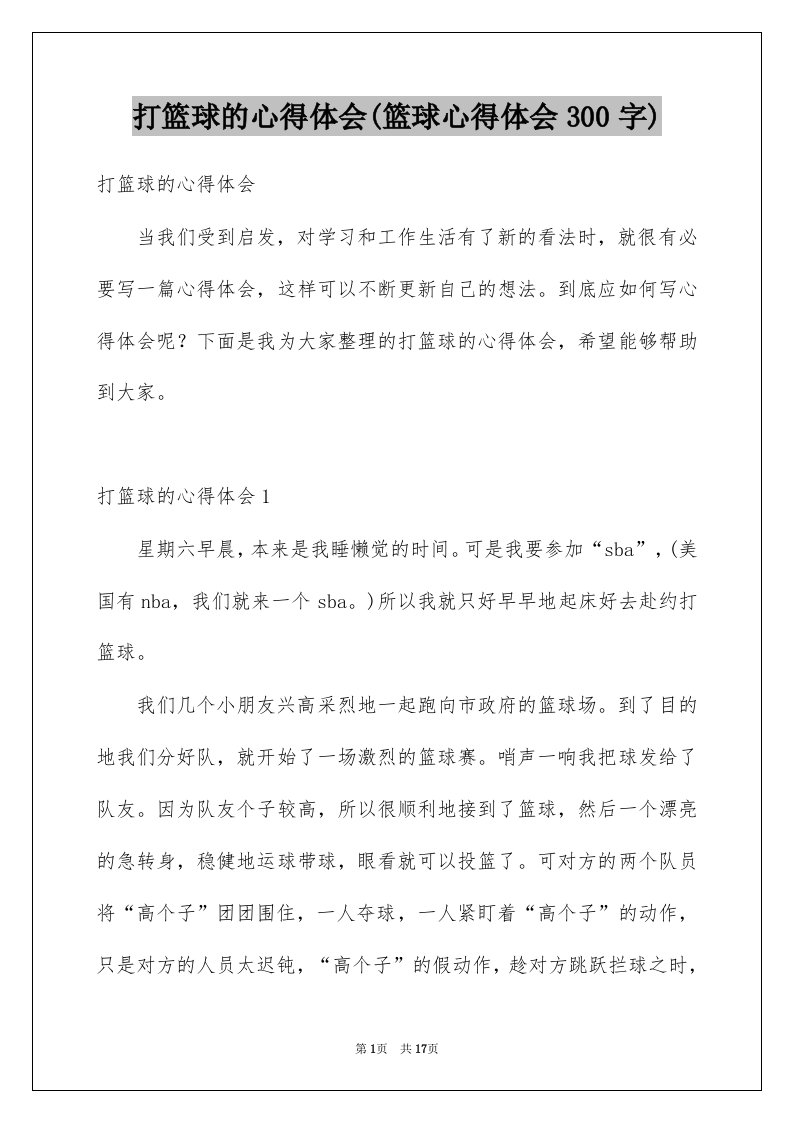 打篮球的心得体会(篮球心得体会300字)