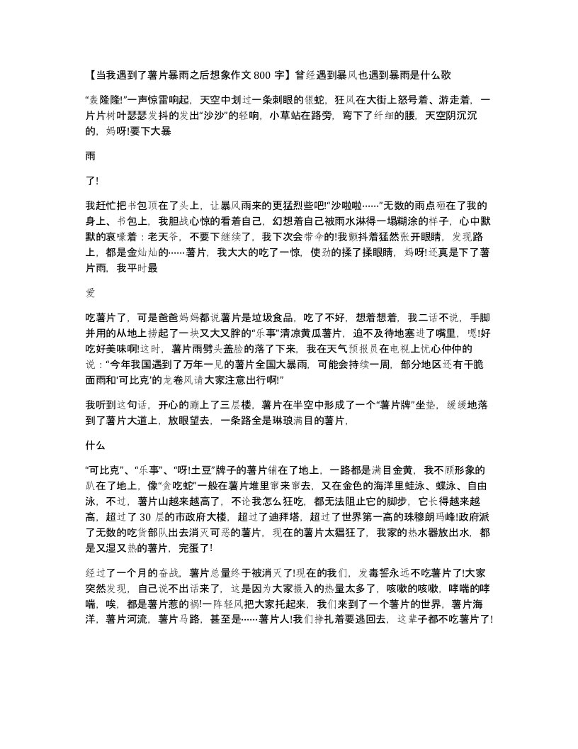 当我遇到了薯片暴雨之后想象作文800字曾经遇到暴风也遇到暴雨是什么歌