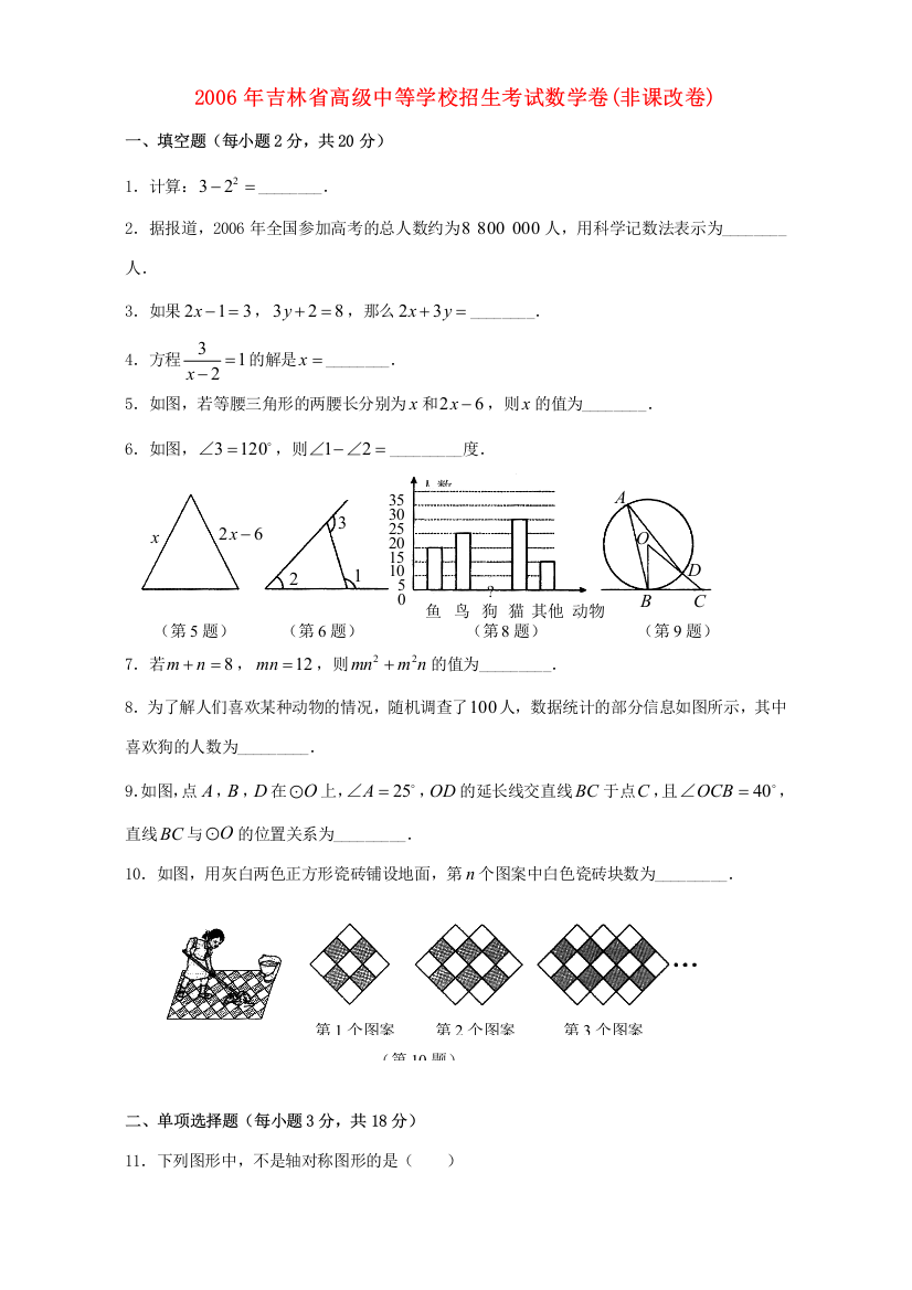 招生考试数学卷非课改卷人教版