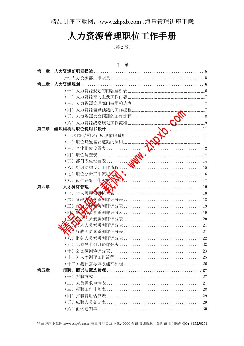 人力资源管理职位工作手册