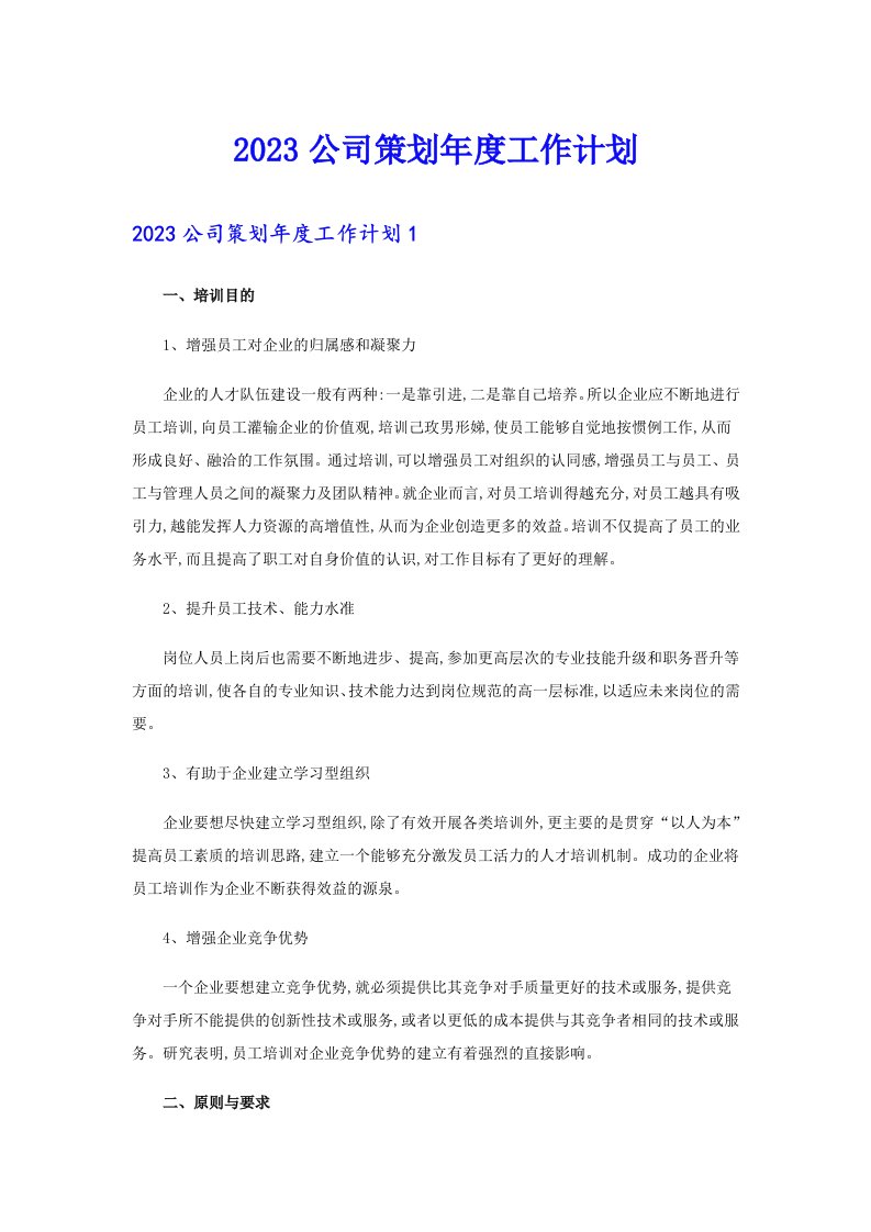 2023公司策划年度工作计划