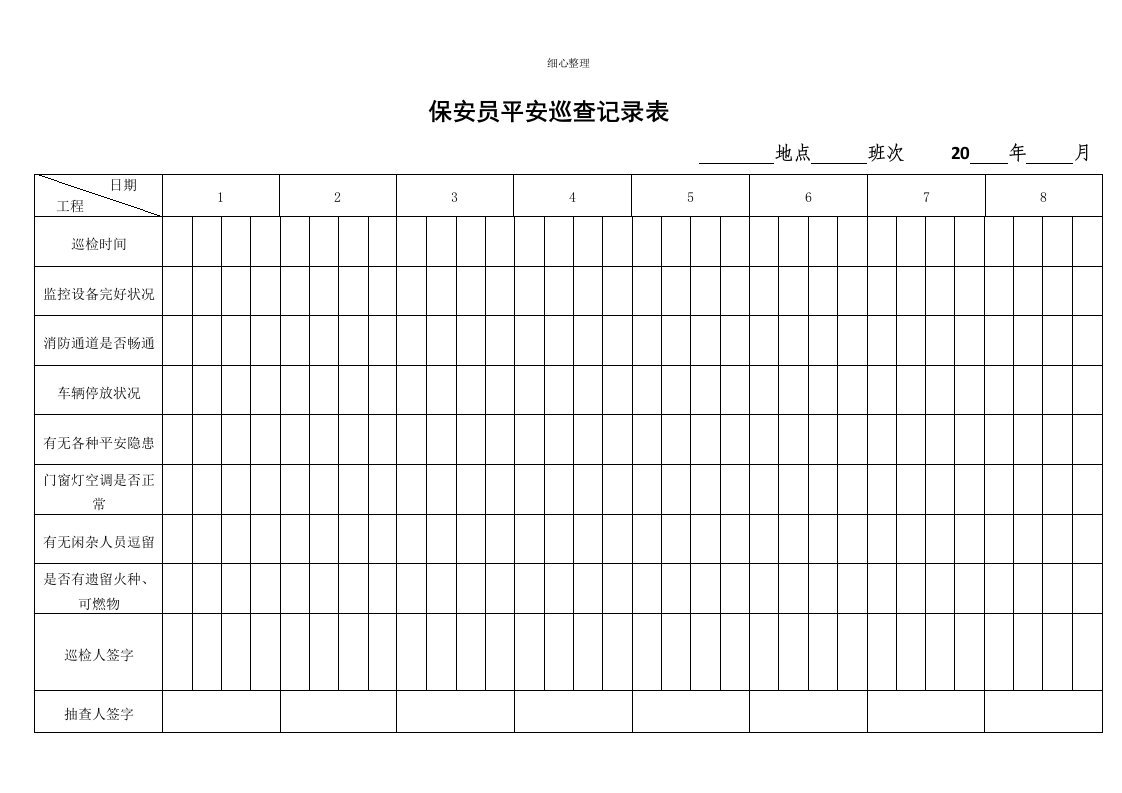 保安日常巡查记录表