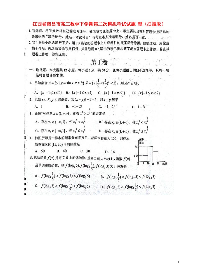 江西省南昌市高三数学下学期第二次模拟考试试题