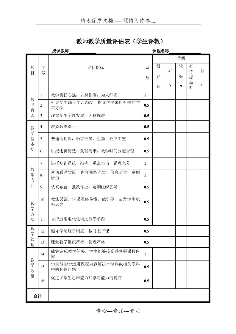 教学质量评估表(共4页)