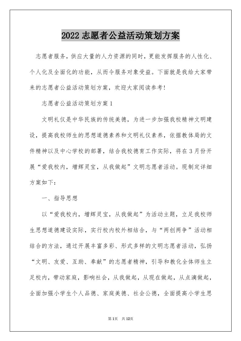 2022志愿者公益活动策划方案