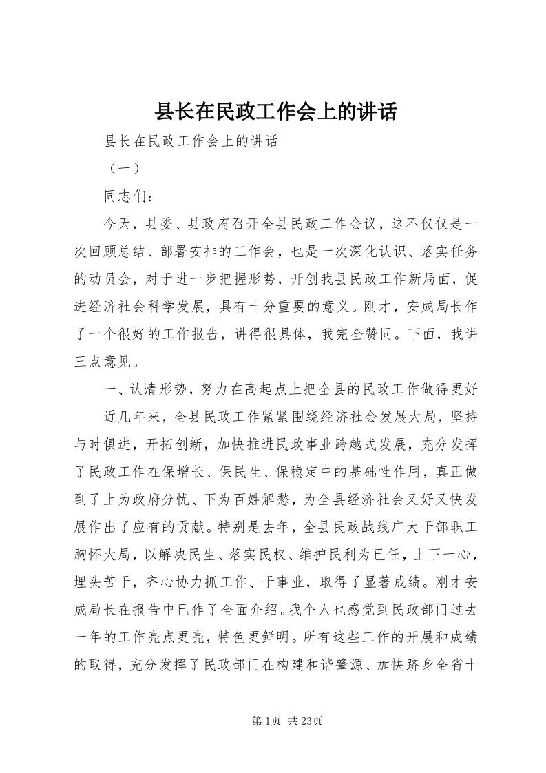 6县长在民政工作会上的致辞