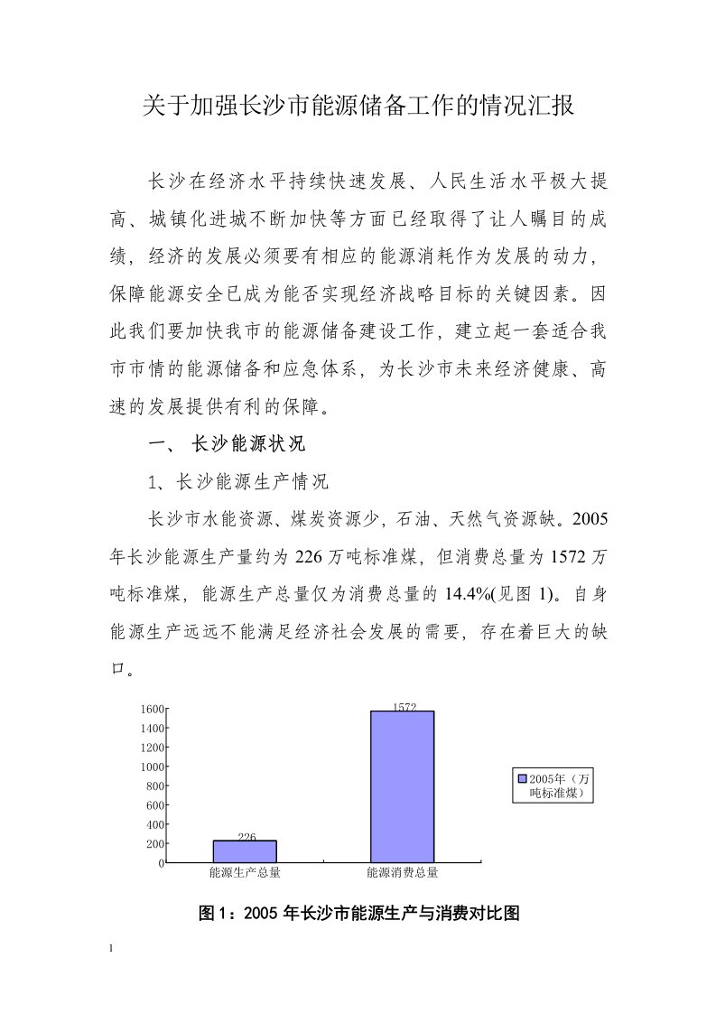 关于加强长沙市能源储备工作的情况汇报