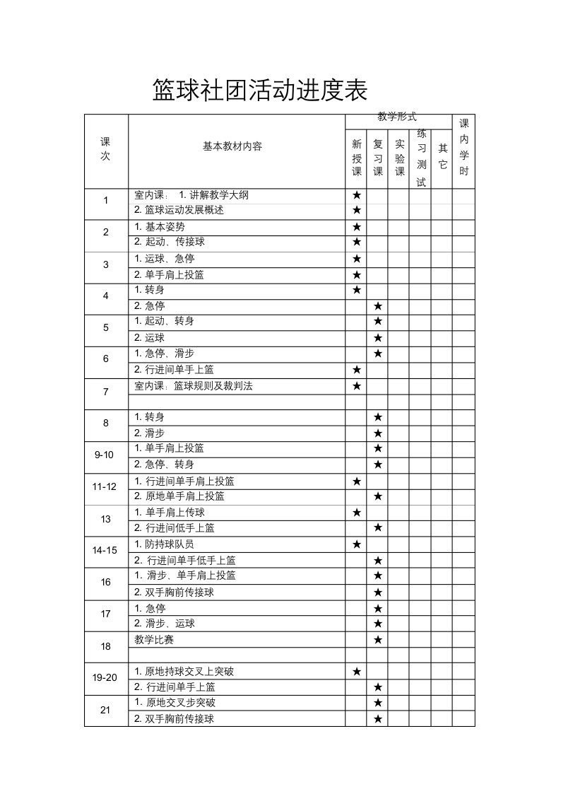 篮球社团活动-教案