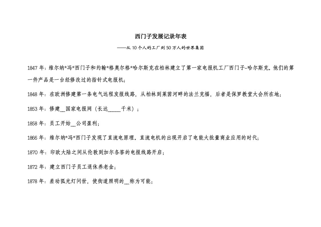 西门子发展记录年表