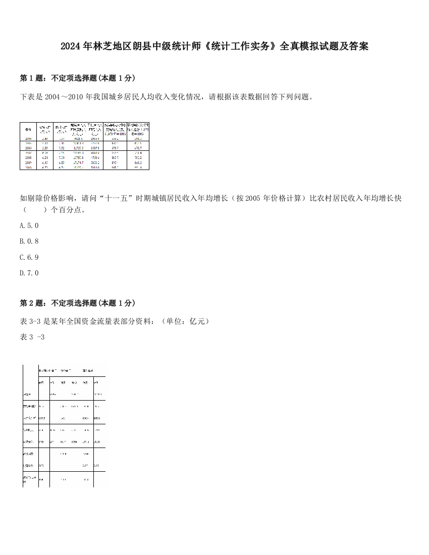 2024年林芝地区朗县中级统计师《统计工作实务》全真模拟试题及答案