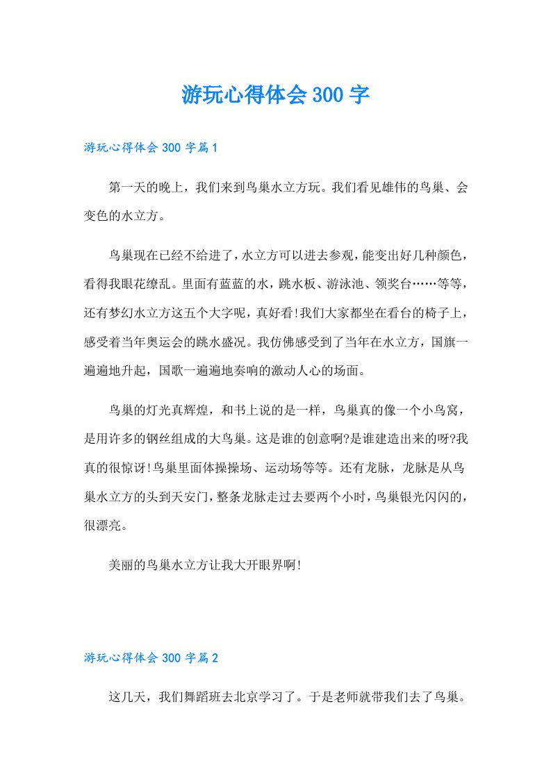 游玩心得体会300字