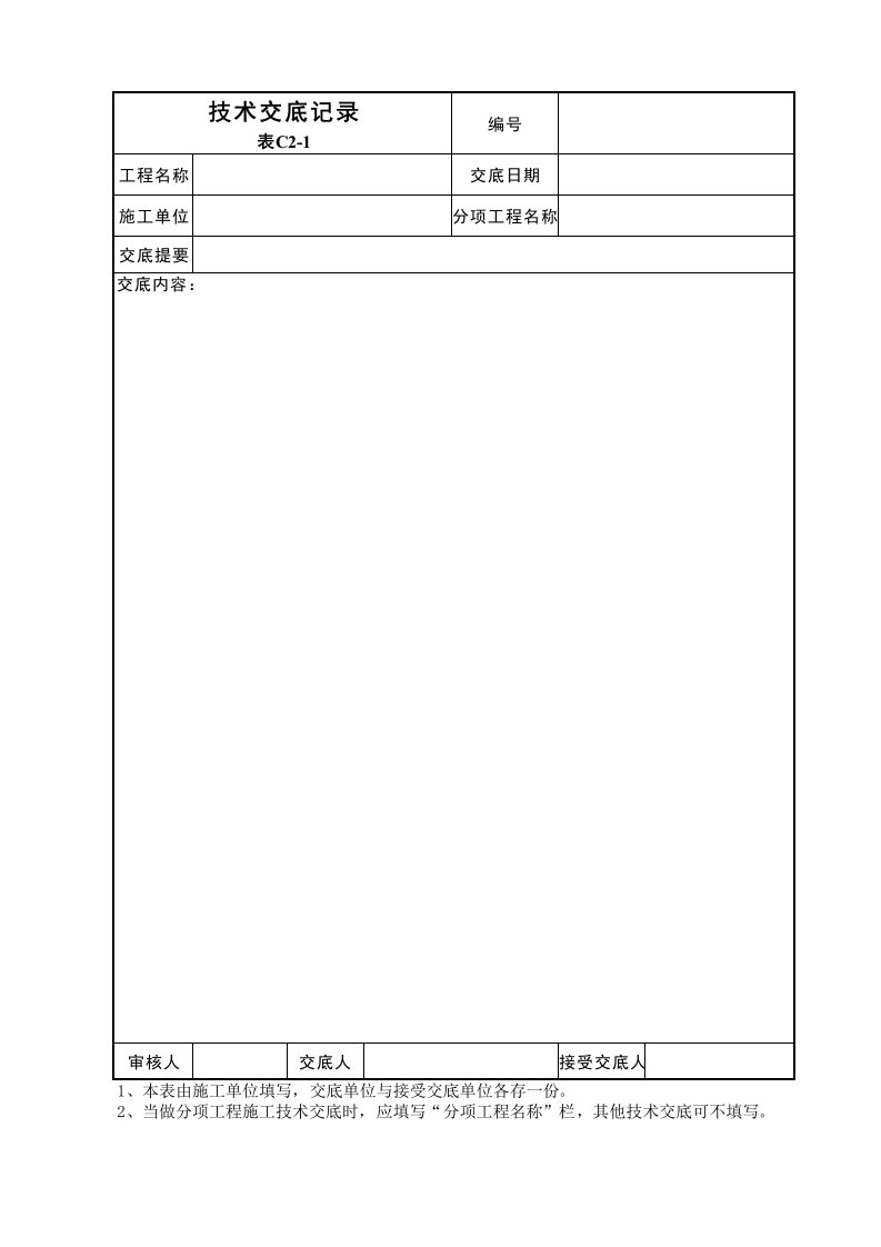 建筑工程-技术交底记录表C21