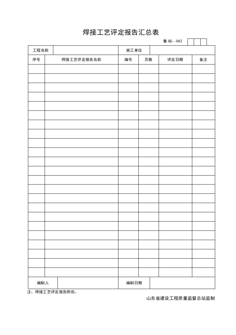 焊接工艺评定报告汇总表