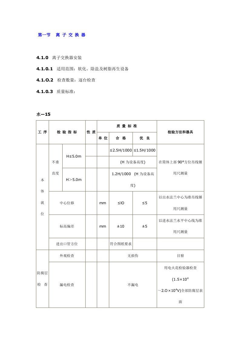 电厂化学设备质量标准