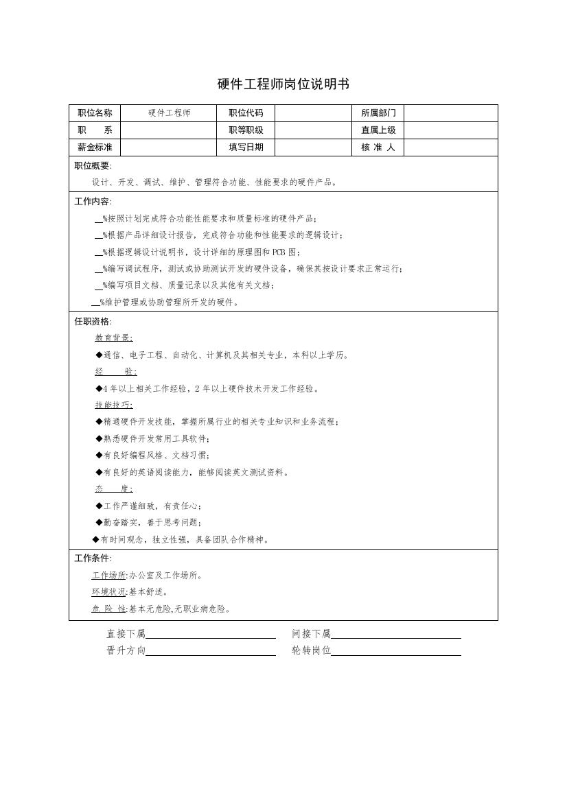 技术部-硬件工程师岗位说明书-1