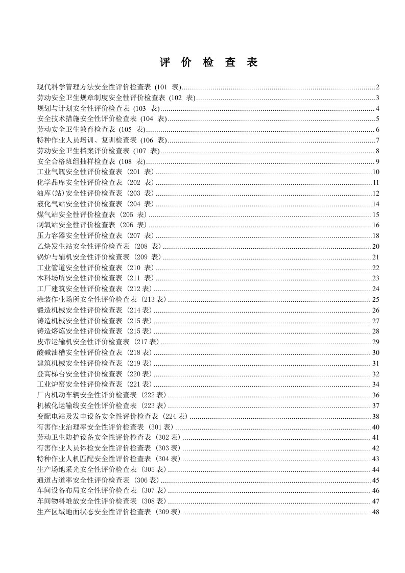 安全管理检查表大全
