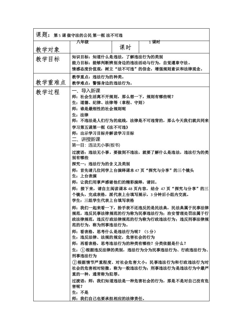 道德与法治八年级上册《法不可违》