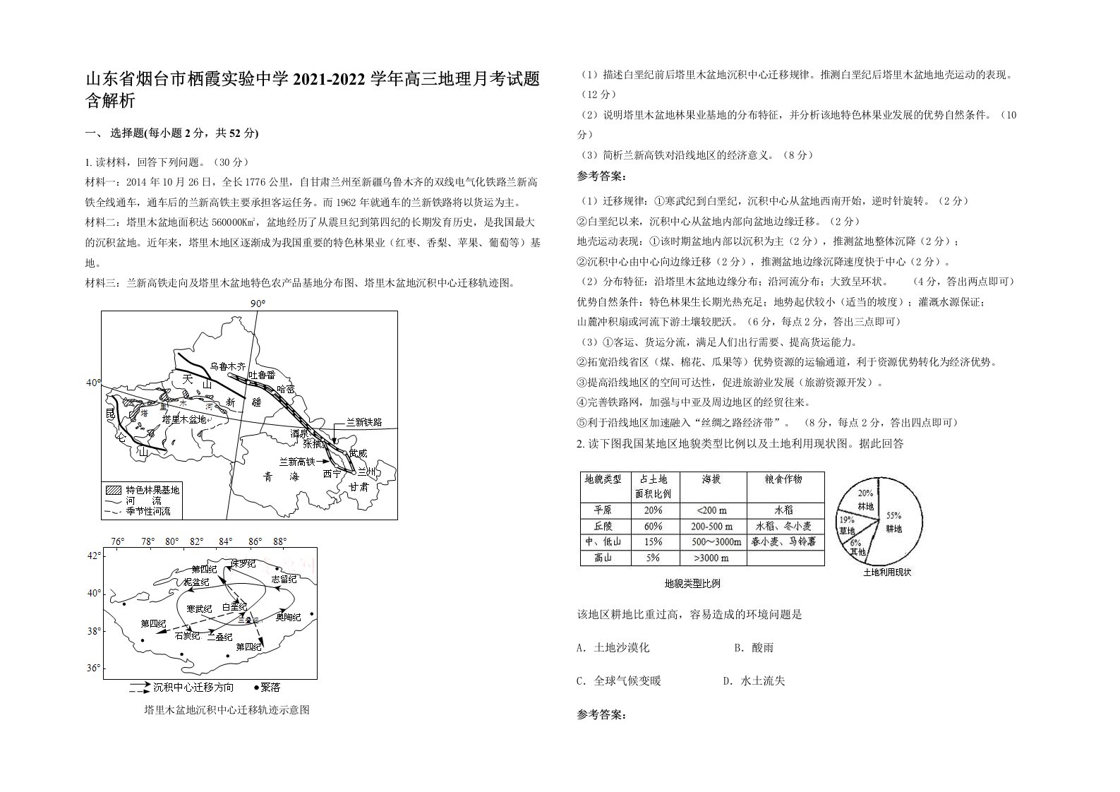 山东省烟台市栖霞实验中学2021-2022学年高三地理月考试题含解析