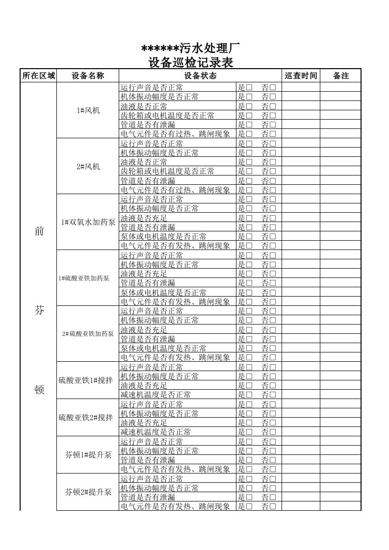 5设备巡检记录表-污水处理厂