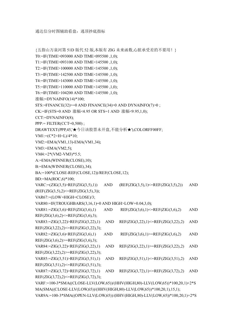 《通达信分时图辅助看盘——逃顶抄底指标》