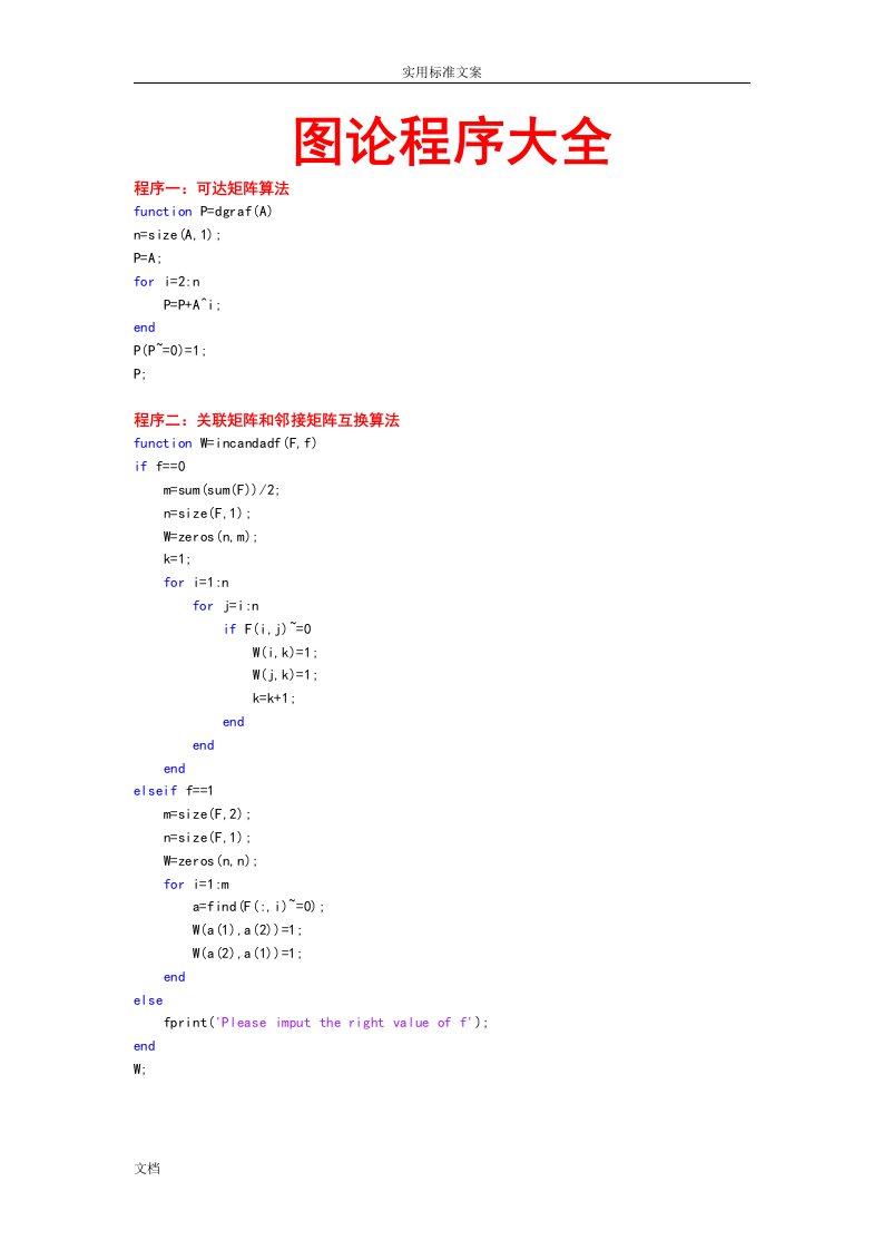 图论matlab程序大全