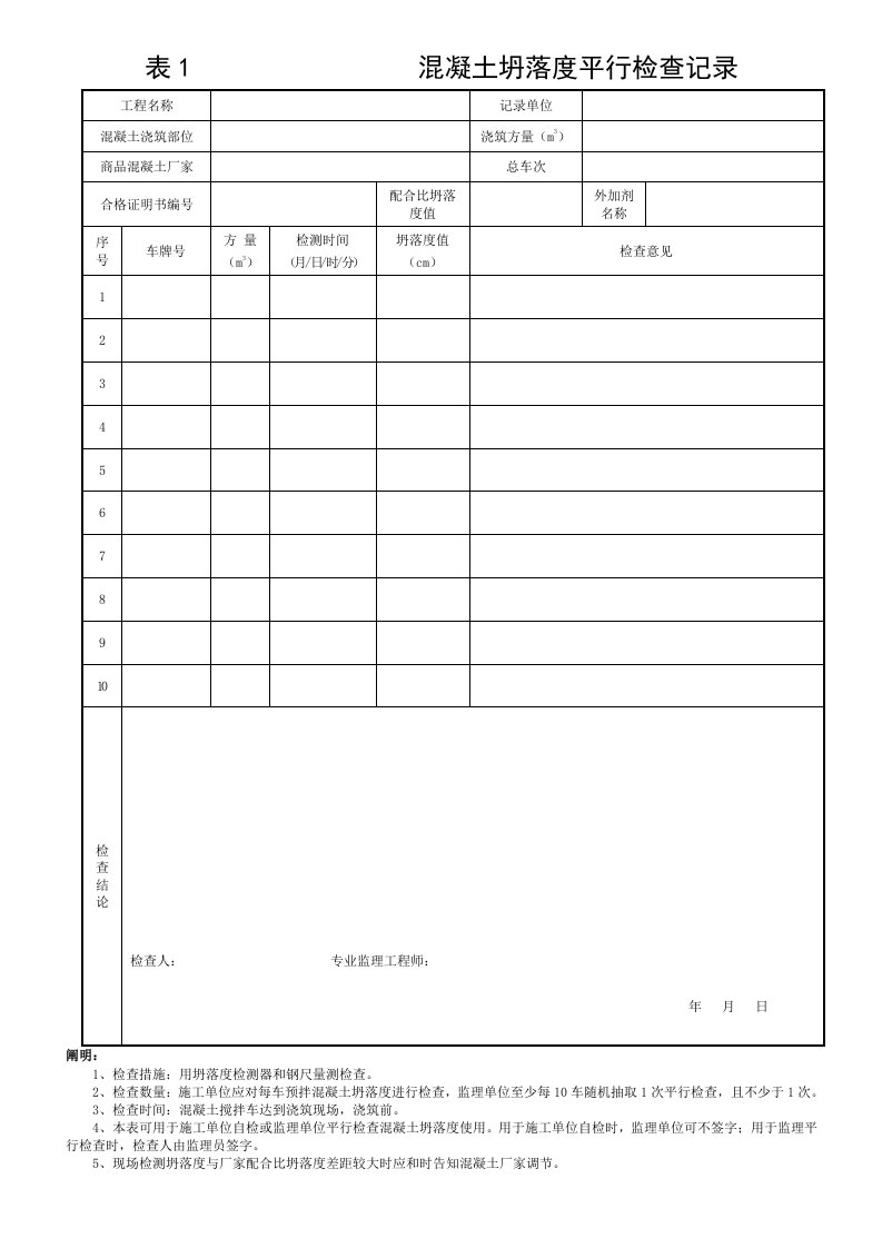 市政工程监理平行检验表格(参考版)模板