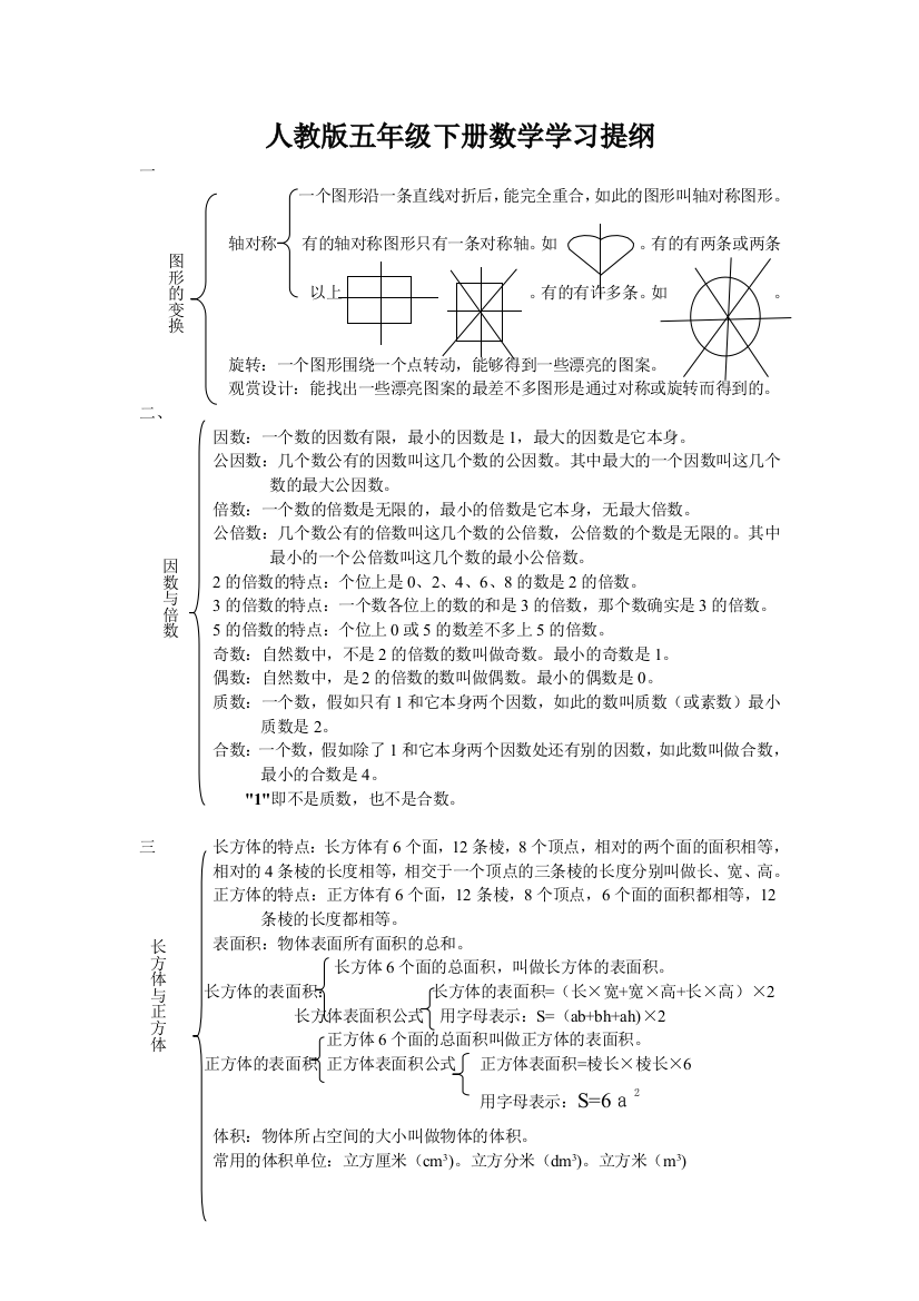 人教版五年级下册数学学习提纲