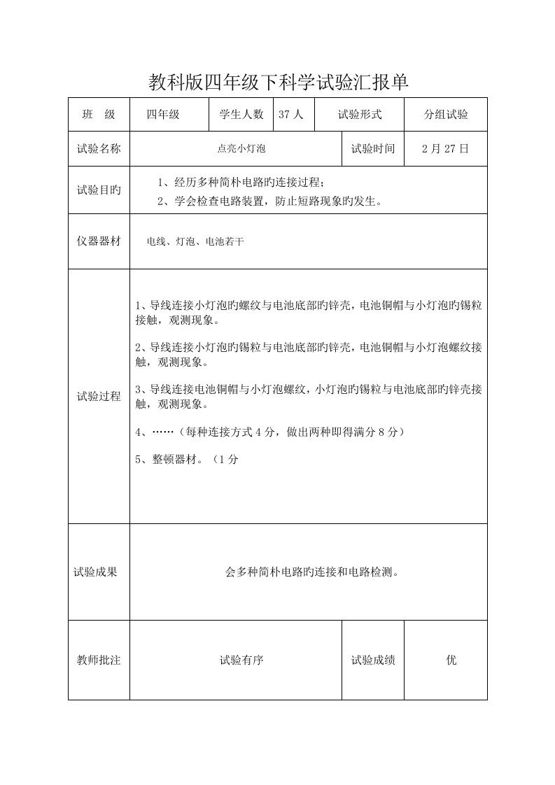 2023年点亮小灯泡实验报告单