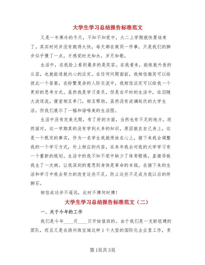 大学生学习总结报告标准范文（2篇）