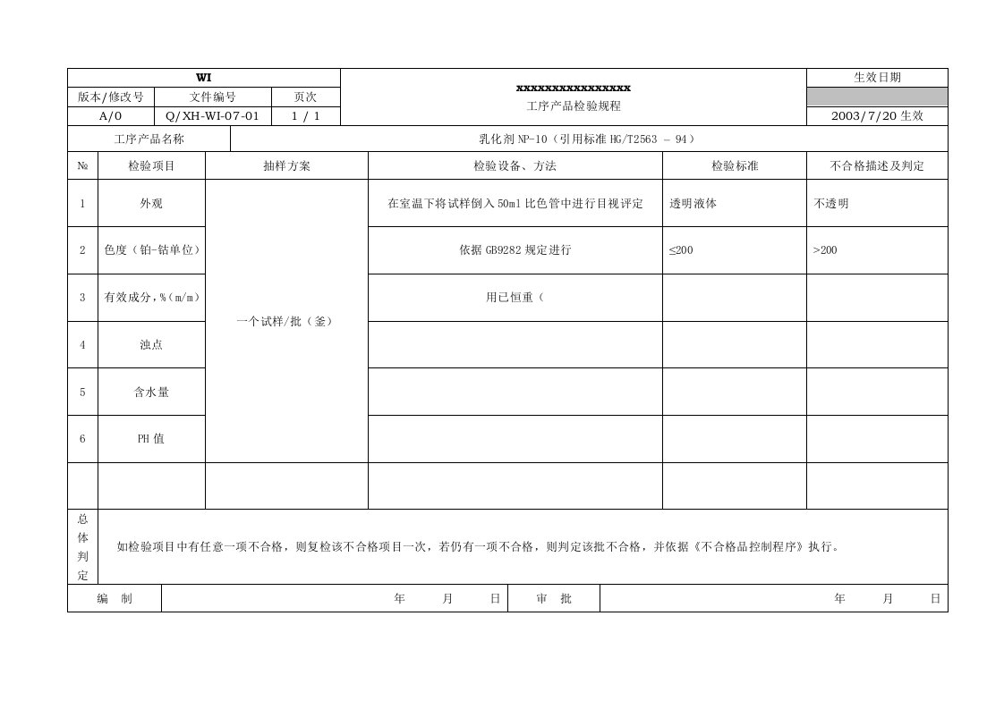 叁层文件07WI工序产品检验规程-质量检验