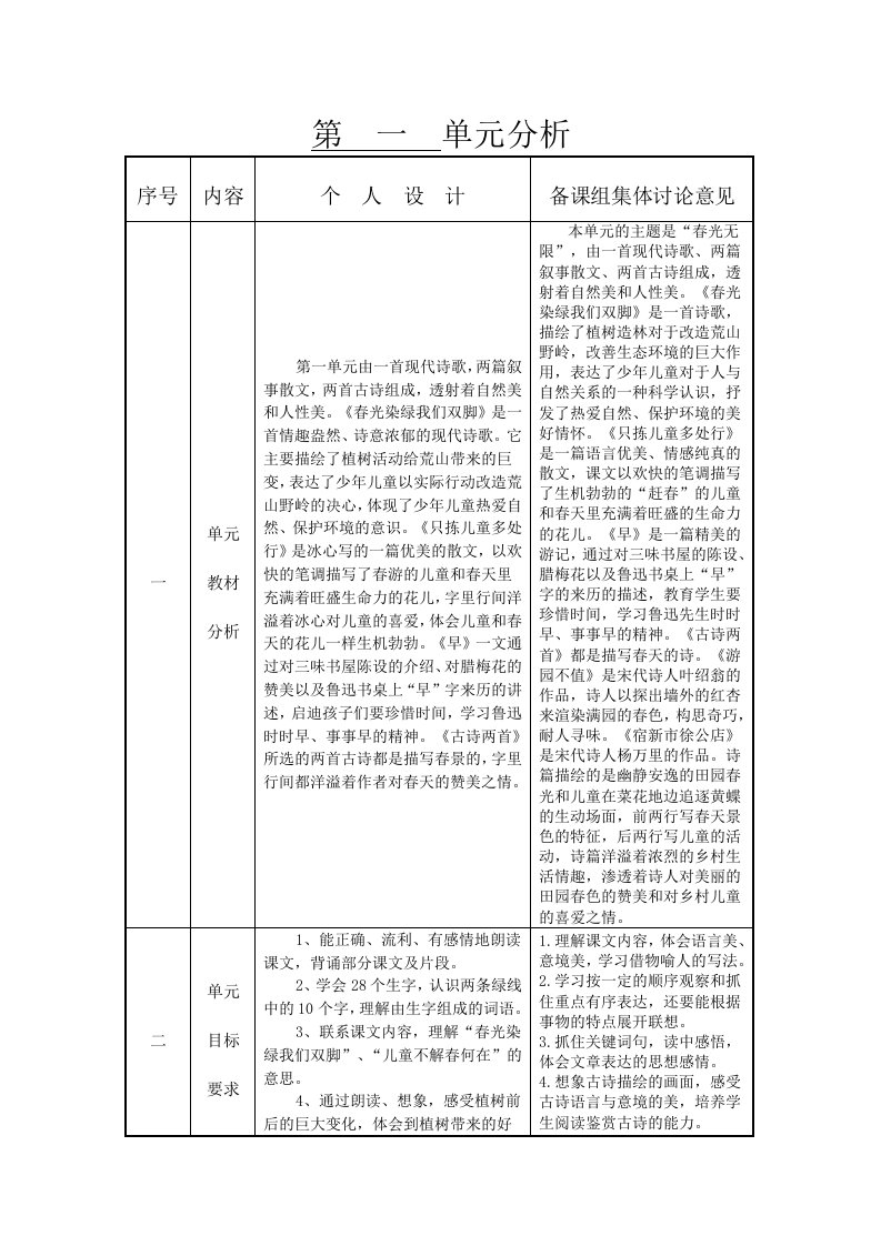 苏教版第十册语文第一单元备课