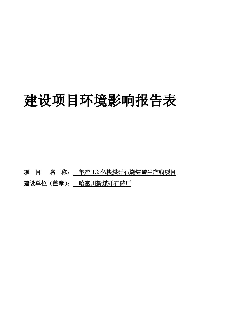 年产12亿块煤矸石烧结砖生产线建设项目环境影响报告表