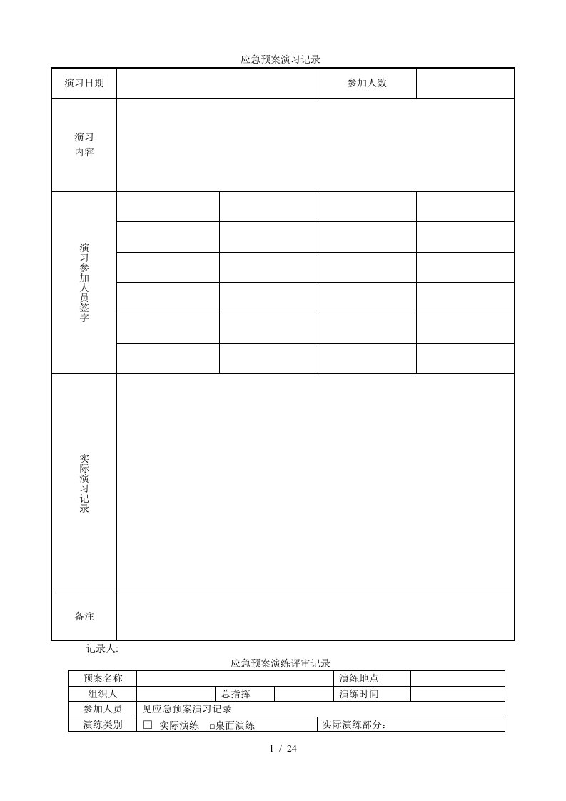 应急预案演习记录