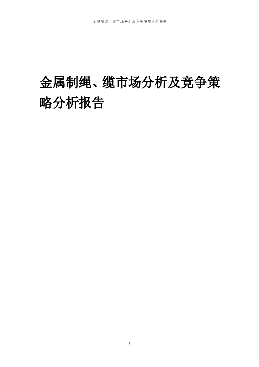 年度金属制绳、缆市场分析及竞争策略分析报告