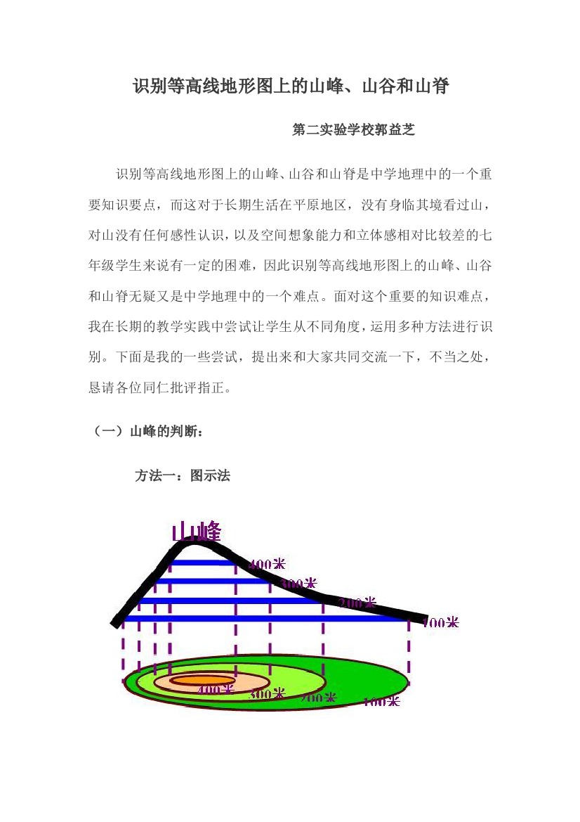 识别等高线地形图上的山峰山谷山脊