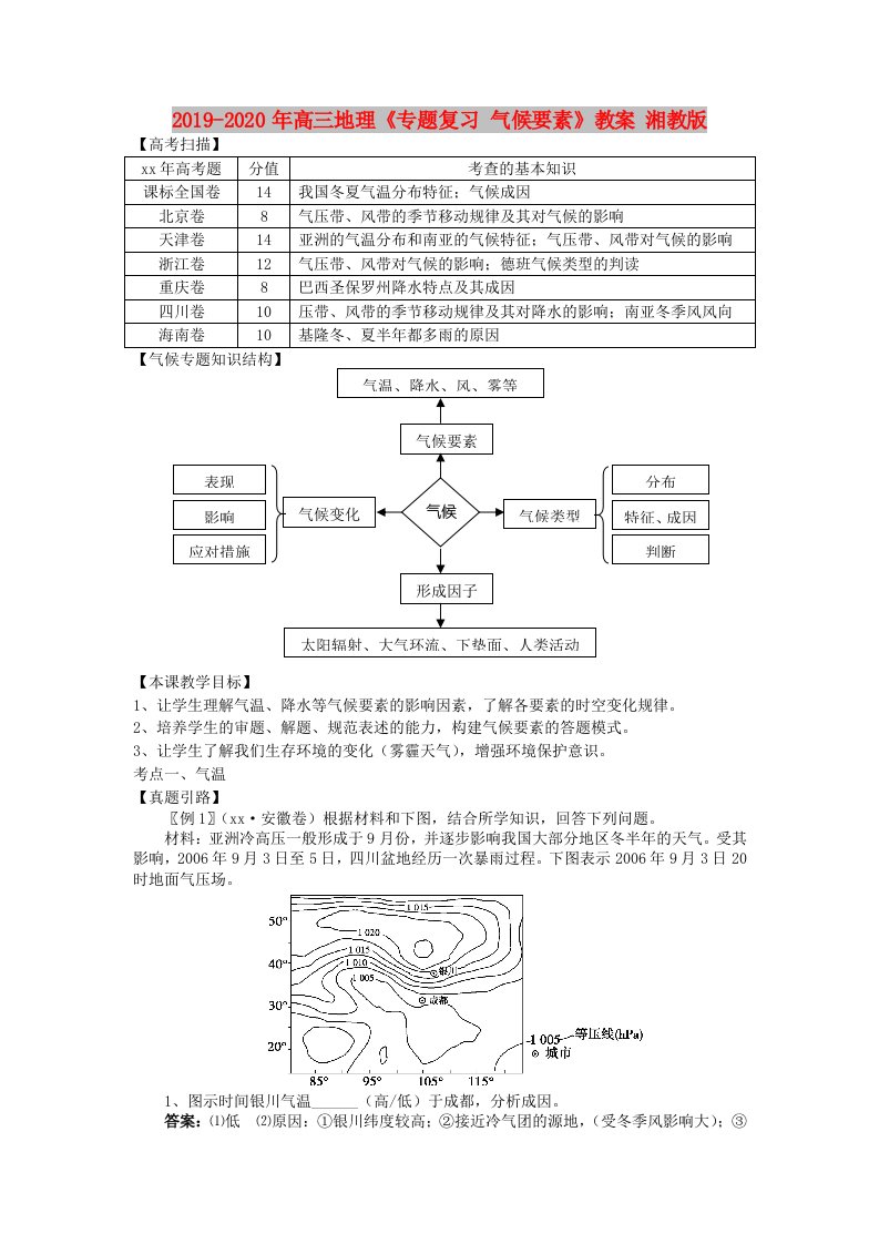 2019-2020年高三地理《专题复习