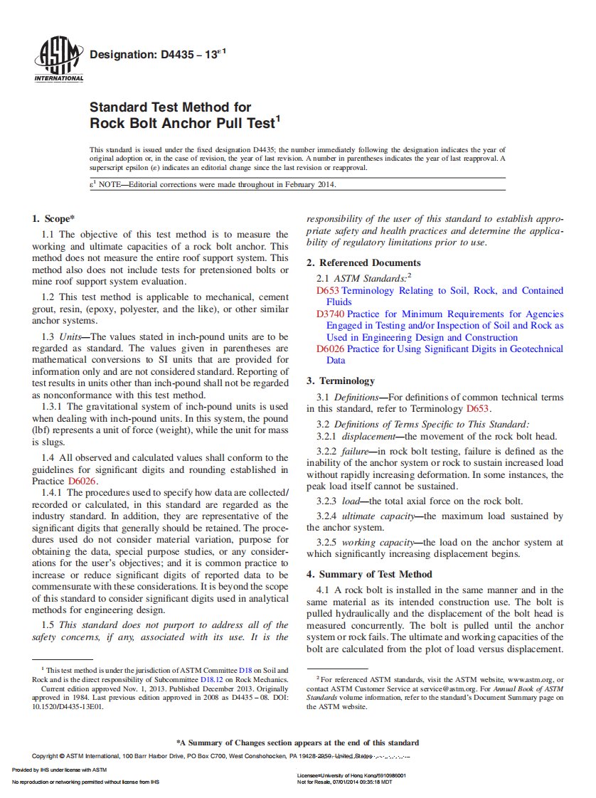 ASTM-D4435---13e1-岩石锚杆拉拔试验Standard-Test-Method-for-Rock-Bolt-Anchor-Pull-Test