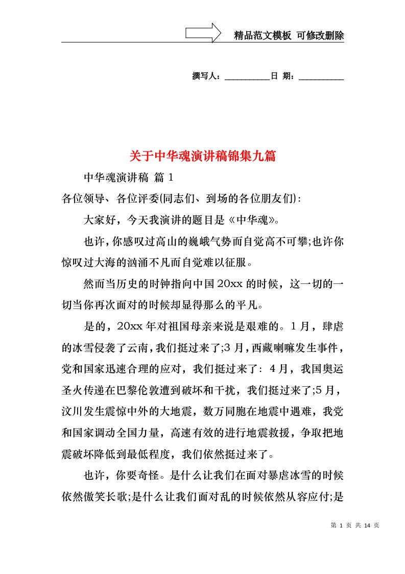 关于中华魂演讲稿锦集九篇