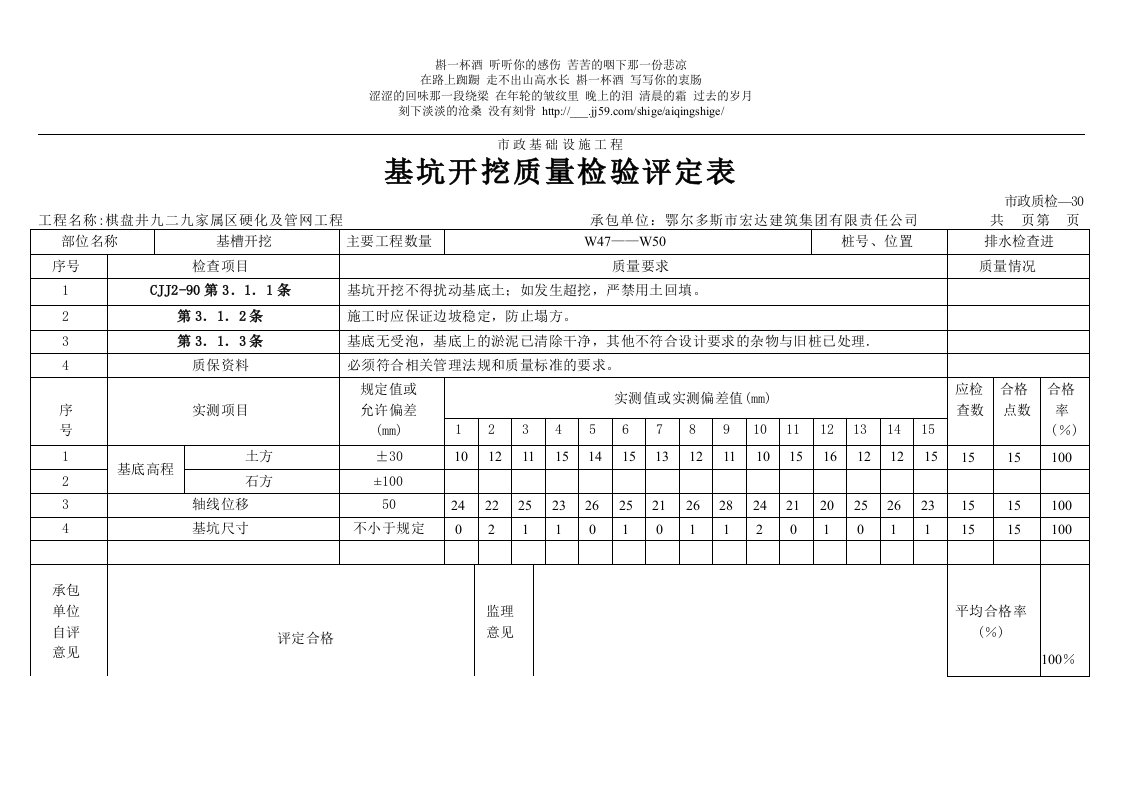 基坑开挖质量检验评定表