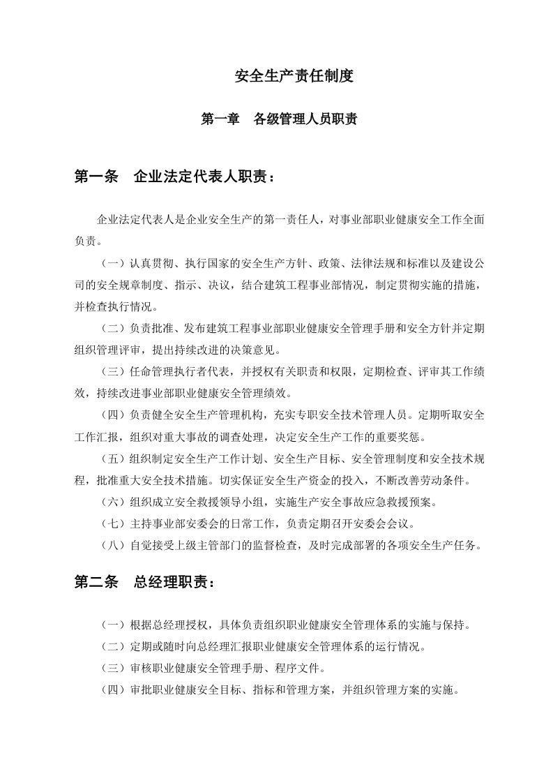 项目施工企业安全生产责任制、规章制度、操作规程