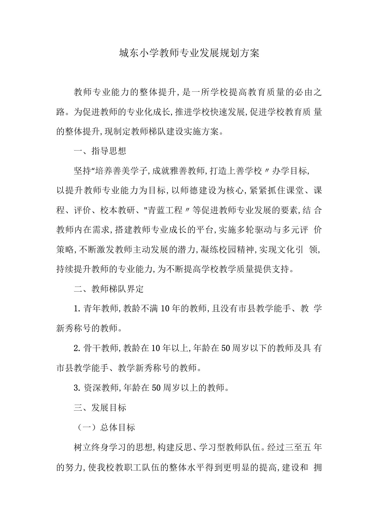 城东小学教师专业发展规划方案