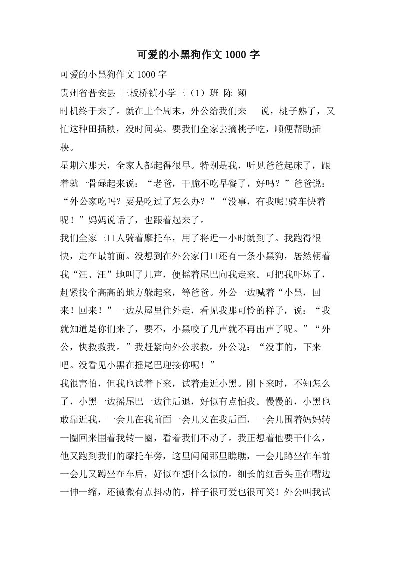 可爱的小黑狗作文1000字