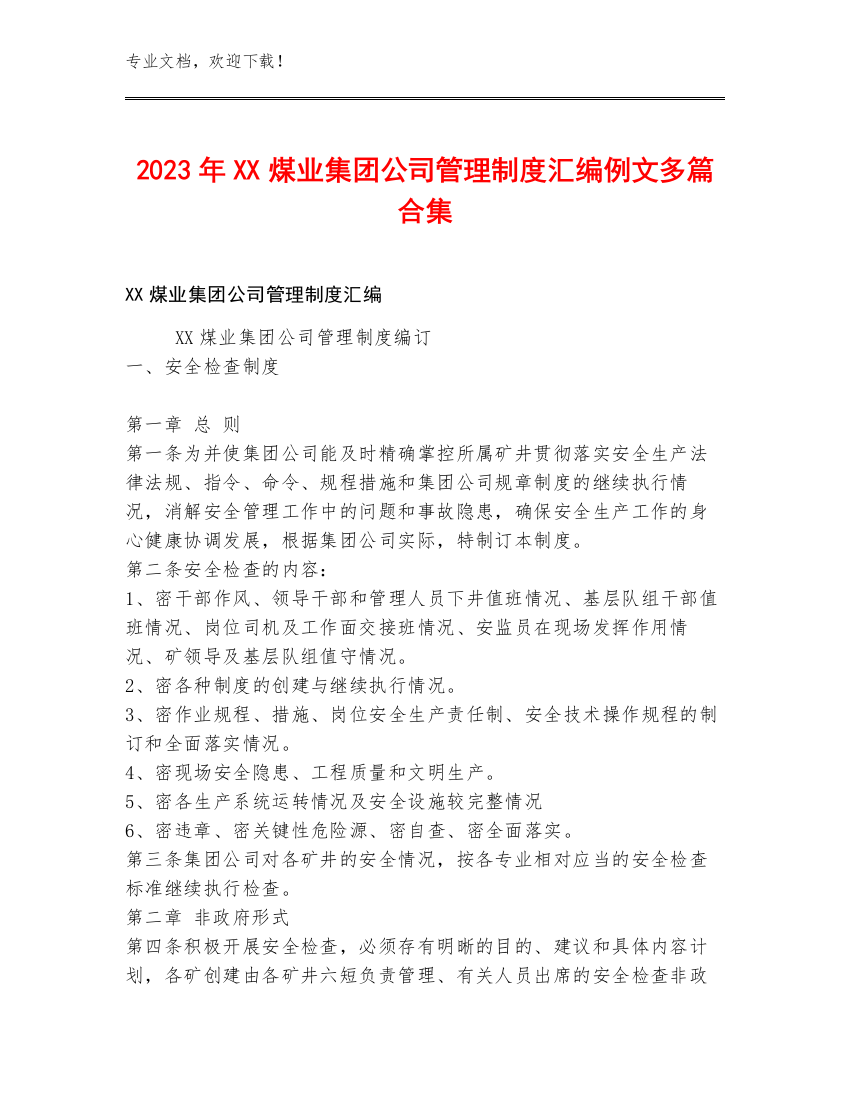 2023年XX煤业集团公司管理制度汇编例文多篇合集