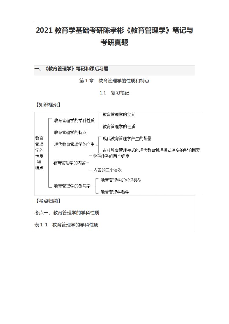 2021教育学基础考研陈孝彬《教育管理学》笔记与考研真题