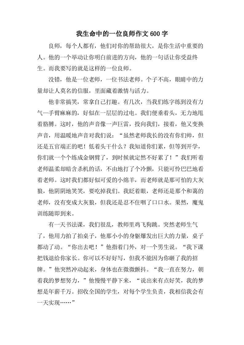 我生命中的一位良师作文600字