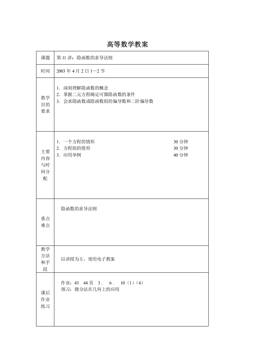 (完整版)隐函数的求导法则教案