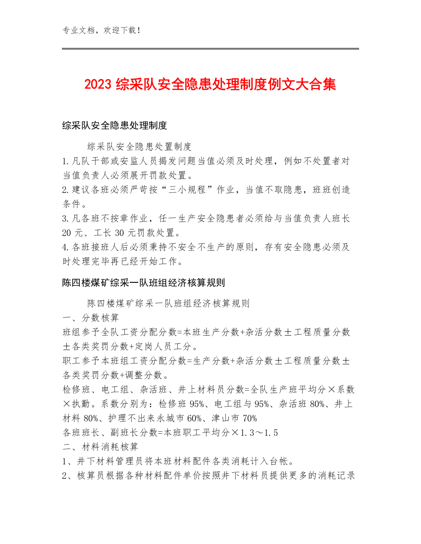 2023综采队安全隐患处理制度例文大合集