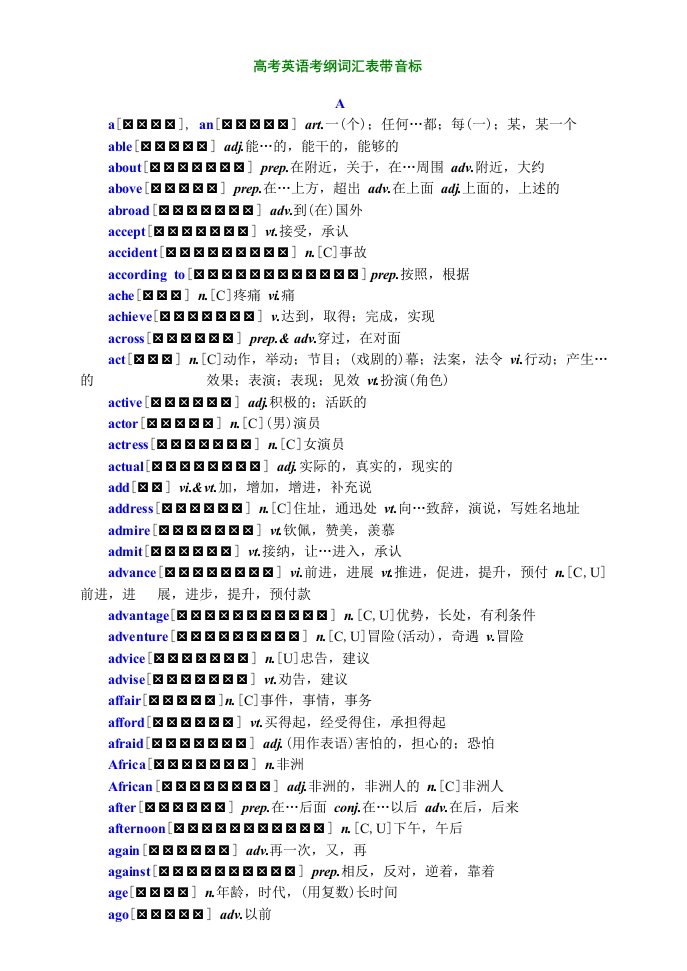 2011年高考英语考纲词汇表带音标