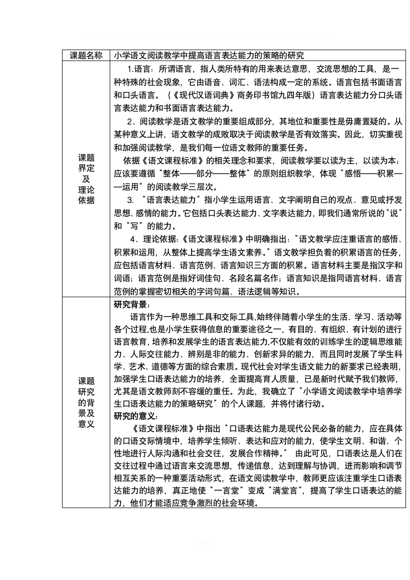 小学语文阅读教学中提高语言表达能力的策略的研究