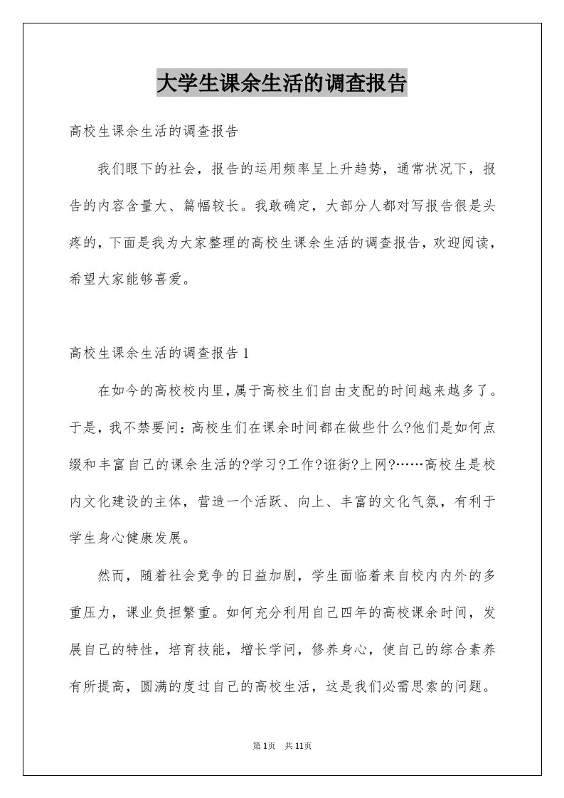 大学生课余生活的调查报告例文